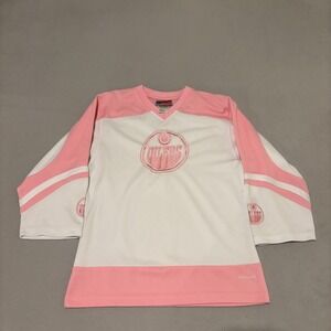 Reebok Hockey Edmonton Oilers Jersey Pink White Youth Large 14 NHL Face-Off